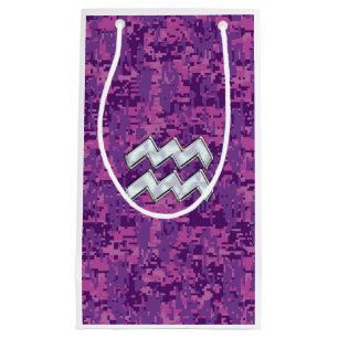 Aquarius Sign on fuchsia pink digital camo Small Gift Bag