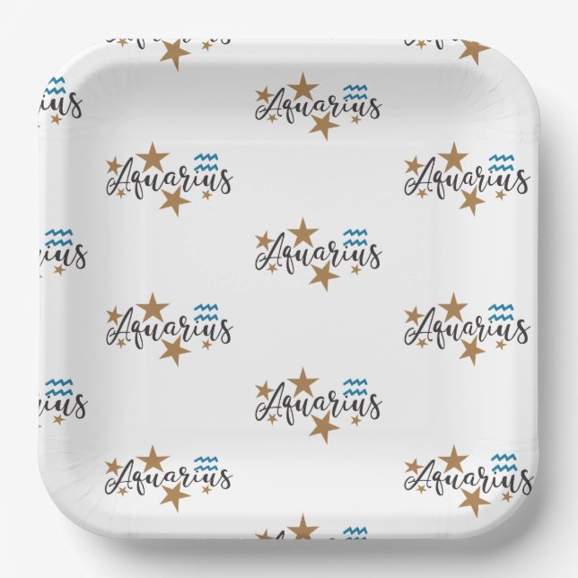Aquarius Star Sign Paper Plate (Front)