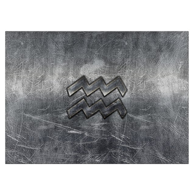 Aquarius Symbol Grunge Distressed Silver Steel Cutting Board (Front)