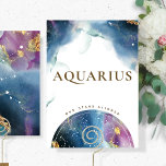 Aquarius Table Sign Celestial Watercolor Theme Invitation<br><div class="desc">Enjoy a celestial constellation theme with our constellation table signs. Aquarius table sign with exquisite watercolor stains and celestial globe with constellations on the front and the back with whole watercolor celestial background with Aquarius constellation stars in centre. Design with blue, navy, turquoise, purple, magenta, fuchsia and golden watercolor hues....</div>