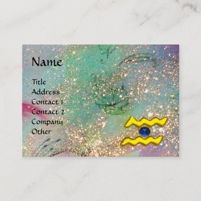 AQUARIUS ,teal,blue,green, gold yellow Business Card (Front)