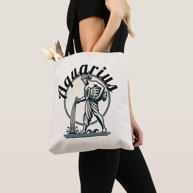 Aquarius the Water Bearer Vintage Zodiac Tote Bag (Close Up)