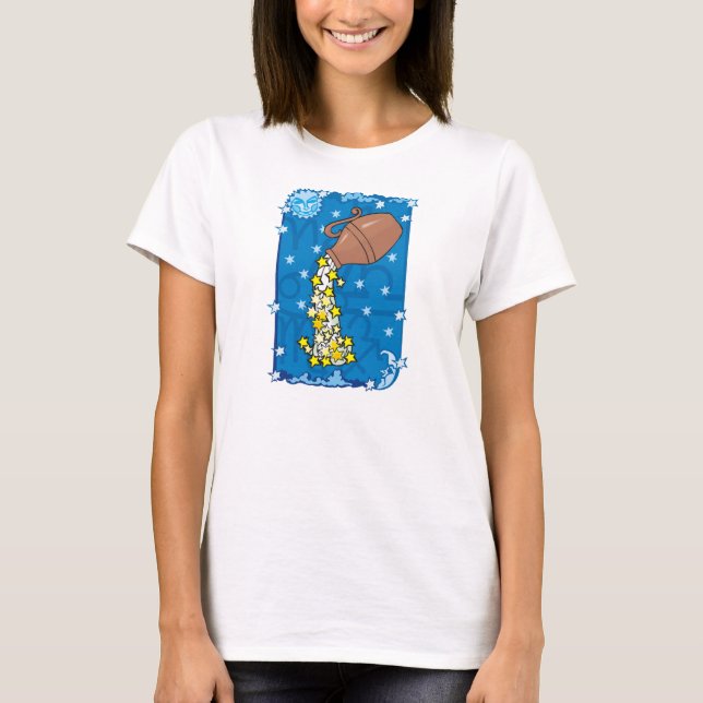 Aquarius Vase pouring water stars in the night sky T-Shirt (Front)