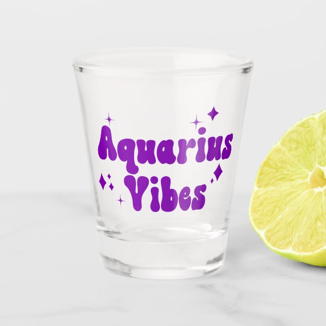 Aquarius Vibes Zodiac Astrology Purple Stars Shot Glass (Front)
