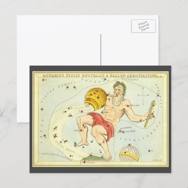 Aquarius, Vintage Constellation, Urania's Mirror Postcard (Front/Back)