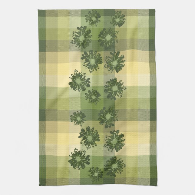 Aquarius Vintage Plaid & Psychedelic Floral Tea Towel (Vertical)