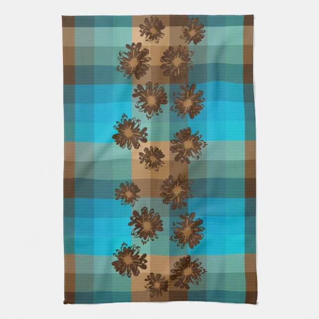 Aquarius Vintage Plaid & Psychedelic Floral Tea Towel (Vertical)