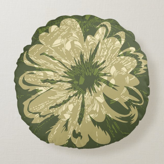 Aquarius Vintage Psychedelic Floral Reversible Round Cushion (Front)