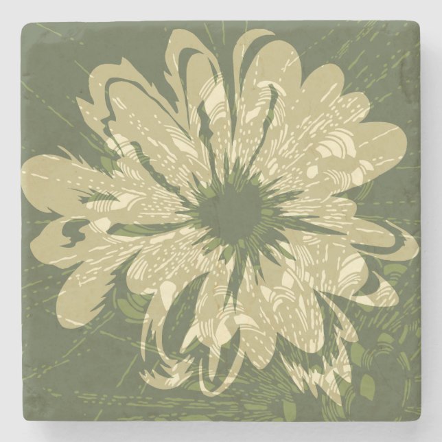 Aquarius Vintage Psychedelic Floral Stone Coaster (Front)