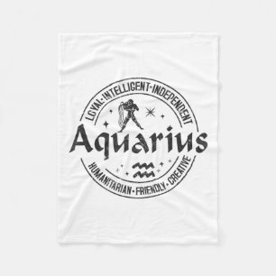 Aquarius Virtues Vintage Style Zodiac Design, Aqua Fleece Blanket