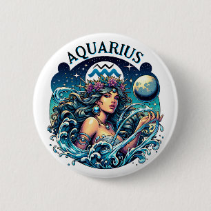 Aquarius Water Bearer Beautiful Woman Astrology  6 Cm Round Badge