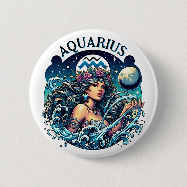 Aquarius Water Bearer Beautiful Woman Astrology  6 Cm Round Badge (Front)