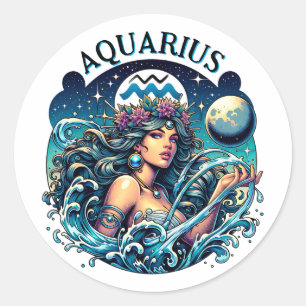 Aquarius Water Bearer Beautiful Woman Astrology  Classic Round Sticker