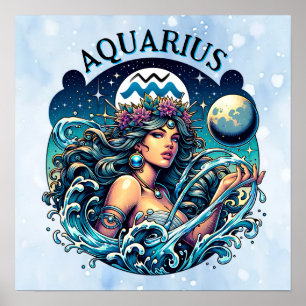 Aquarius Water Bearer Beautiful Woman Astrology  Poster