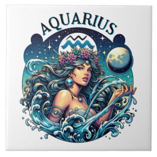 Aquarius Water Bearer Beautiful Woman Astrology  Tile