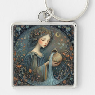 Aquarius Water Bearer Zodiac Celestial Birthday Key Ring