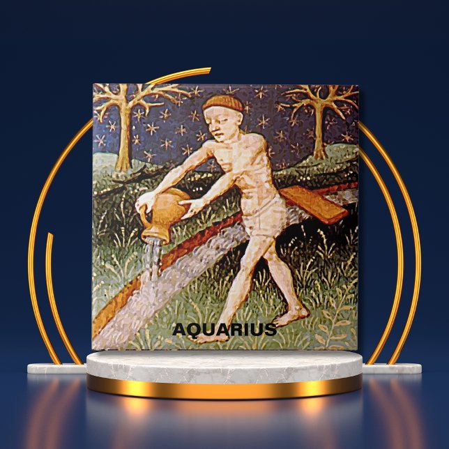 Aquarius Water Bearer Zodiac Sign Birthday Party Tile (Aquarius Water Bearer Zodiac Sign Birthday Party Ceramic Tile)