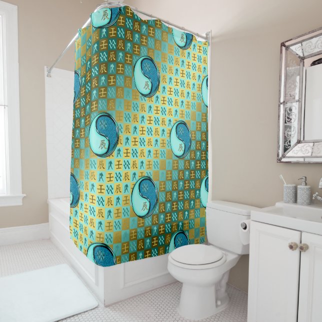 Aquarius & Water Dragon Shower Curtain (In Situ)