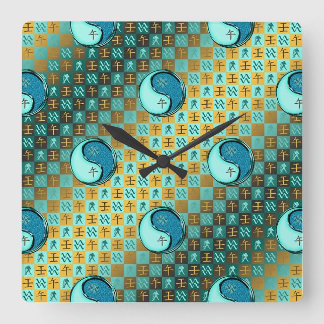 Aquarius & Water Horse Square Wall Clock (Front)