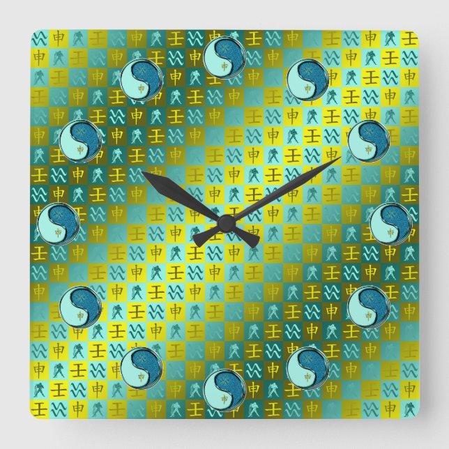 Aquarius & Water Monkey Square Wall Clock (Front)