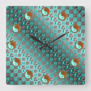 Aquarius & Wood Rabbit Square Wall Clock