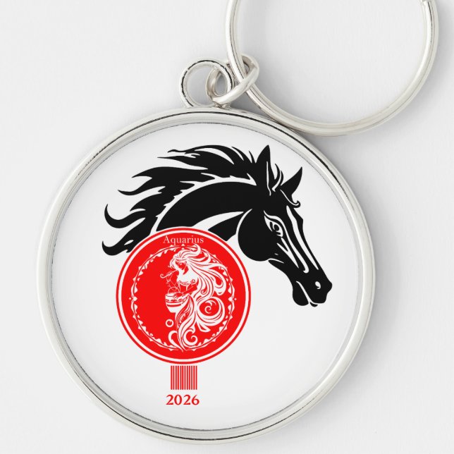 Aquarius x Custom Year of the Horse 2026 Key Ring (Front)