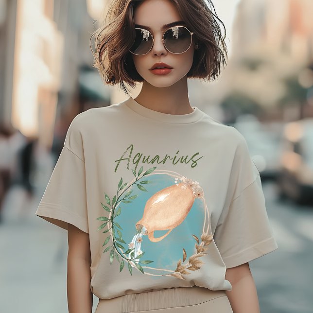 Aquarius Zodiac, Astrology Botanical, Floral T-Shirt (Creator Uploaded)