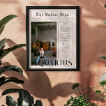 Aquarius | Zodiac Astrology Photo Newspaper Poster<br><div class="desc">This birthday zodiac poster is styled to look like a sleek newspaper cover that features your own photo and information. Perfect for friends & family to wish them a happy day on turning one year older. With recipients name, and birthday and zodiac sign personality traits included, this poster makes the...</div>