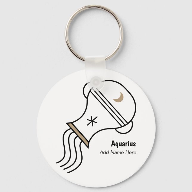 Aquarius zodiac birthday black gold key ring (Front)