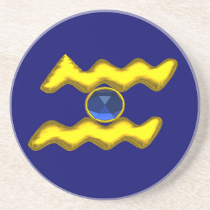 AQUARIUS ZODIAC BIRTHDAY JEWEL Blue Sapphire White Coaster