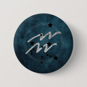 Aquarius zodiac black & silver constellation teal 6 cm round badge