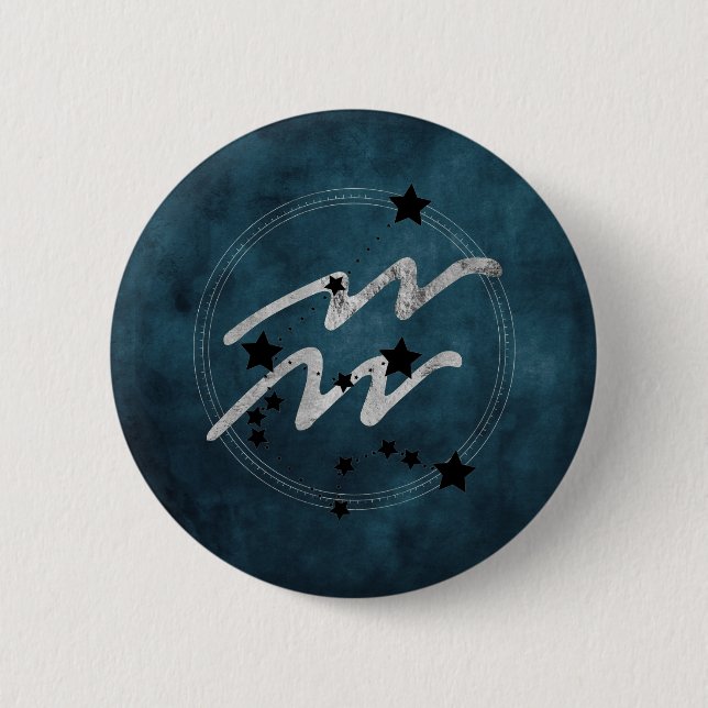 Aquarius zodiac black & silver constellation teal 6 cm round badge (Front)