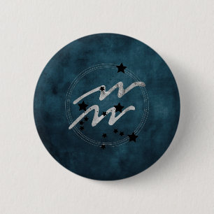 Aquarius zodiac black & silver constellation teal  6 cm round badge