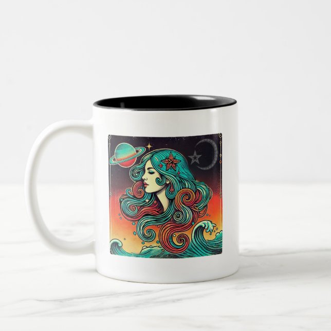 Aquarius Zodiac Coffee Mug Retro Design (Left)