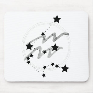 Aquarius zodiac constellation black and silver  mouse pad