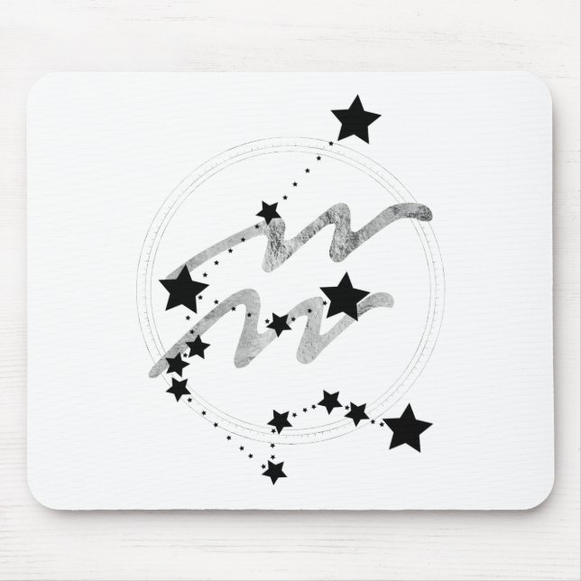 Aquarius zodiac constellation black and silver  mouse pad (Front)