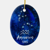 Aquarius Zodiac Constellation Blue Galaxy Monogram