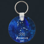 Aquarius Zodiac Constellation Blue Galaxy Monogram Key Ring<br><div class="desc">Aquarius Zodiac Constellation Blue Galaxy Monogram Design. With trendy Brushed Script Font, Dark blue celestial watercolor background texture, Glowing star constellation, and The Water Bearer symbol. Modern Astrological Sign Birth Horoscope, is perfect for any Aquarian Birthday From January 20 - February 18 ! With Optional Monogrammed First Middle and Last...</div>