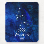 Aquarius Zodiac Constellation Blue Galaxy Monogram Mouse Pad<br><div class="desc">Aquarius Zodiac Constellation Blue Galaxy Monogram Design. With trendy Brushed Script Font, Dark blue celestial watercolor background texture, Glowing star constellation, and The Water Bearer symbol. Modern Astrological Sign Birth Horoscope, is perfect for any Aquarian Birthday From January 20 - February 18 ! With Optional Monogrammed First Middle and Last...</div>