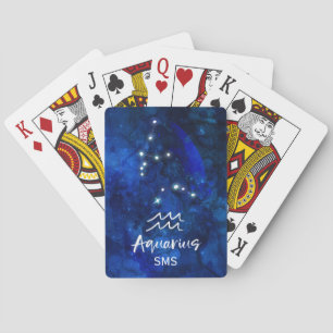 Aquarius Zodiac Constellation Blue Galaxy Monogram Playing Cards
