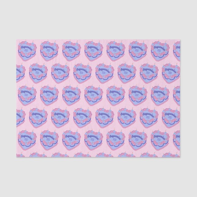 Aquarius Zodiac Coquette Heart Birthday Cake Tissue Paper (Front)