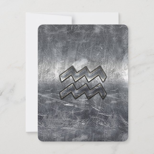 Aquarius Zodiac Distressed Silver Steel Style (Front)