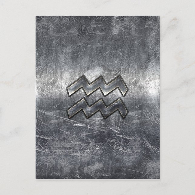 Aquarius Zodiac Distressed Silver Steel Style Postcard (Front)