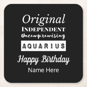 Aquarius Zodiac Fun Characteristics Birthday Square Paper Coaster