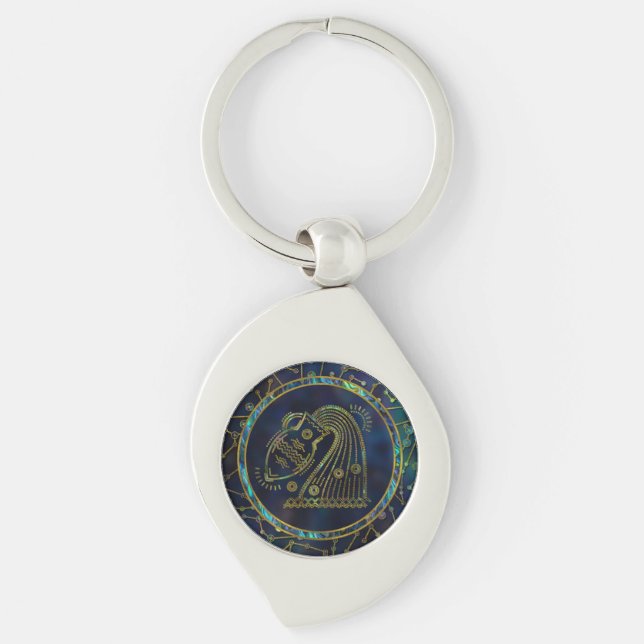 Aquarius Zodiac Gold Abalone on Constellation Key Ring (Front)