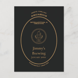 Aquarius Zodiac Gold Apothecary Label Personalised Postcard