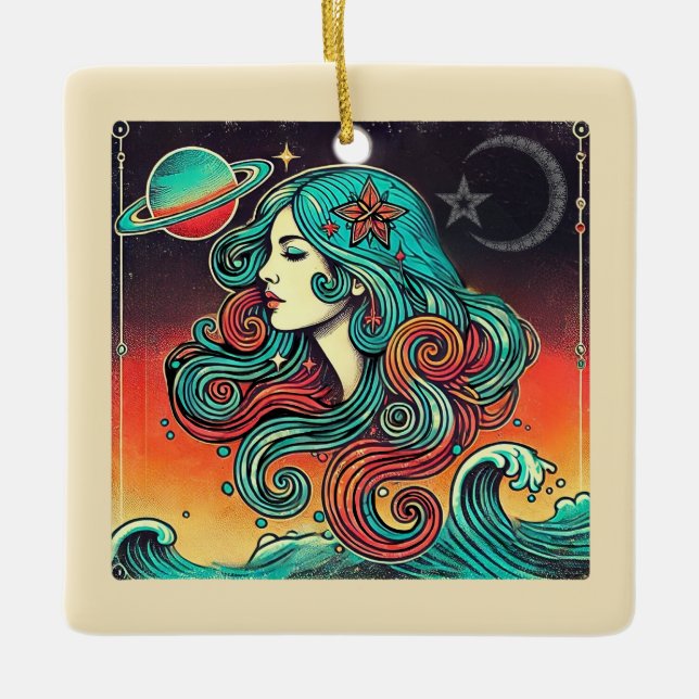 Aquarius Zodiac Holiday Ornament Retro (Front)