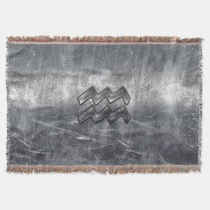 Aquarius Zodiac Industrial Silver Steel Throw Blanket