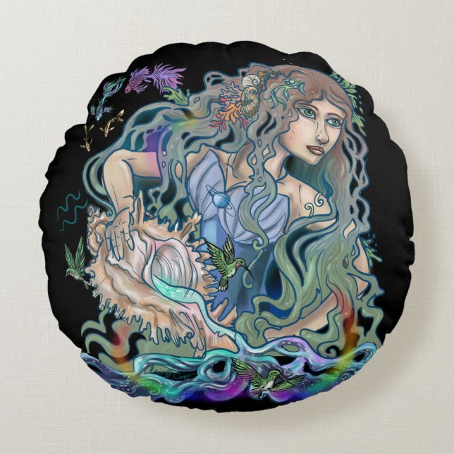 Aquarius Zodiac Round Cushion (Front)