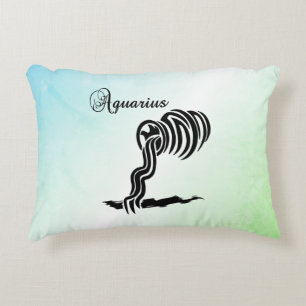 Aquarius Zodiac Sign and Symbol Blue Green Decorative Cushion